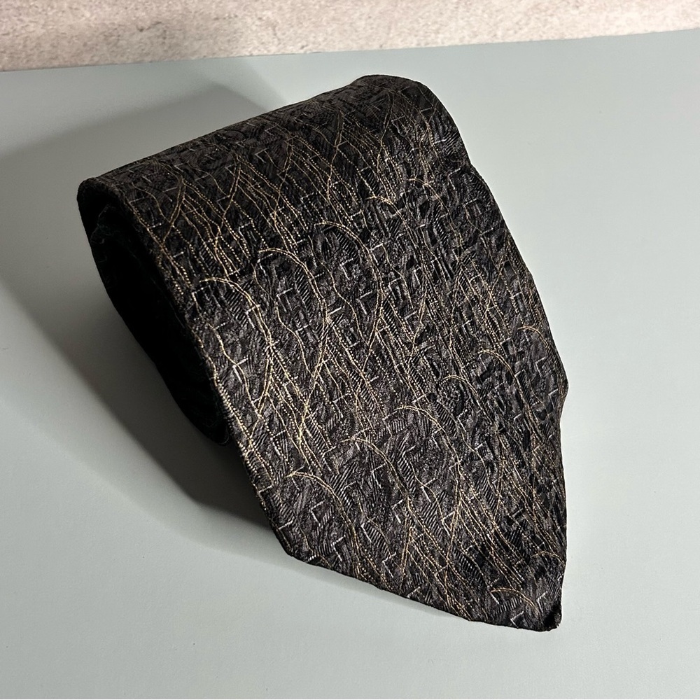Astratto Black Silver and Gold Patterned 57” Silk Tie